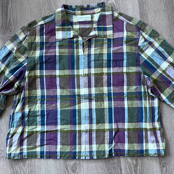 Lemon Grass XL Plaid Multicolor/Purple Zipper Shirt - Picture 1 of 13